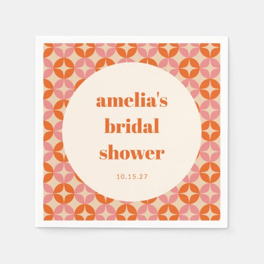 Rosa Orange Mitte des Jahrhunderts Modernes Brautp Serviette (Vorderseite)