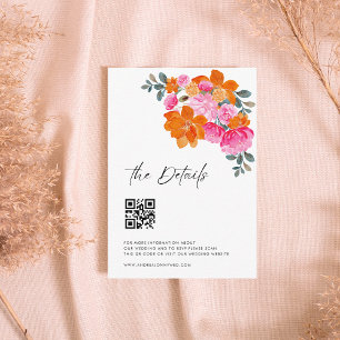 Rosa Orange Modern Script QR Code Hochzeitsdetails Begleitkarte