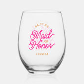 Rosa Orange Moderne Minimalistische Trauzeugin Weinglas Ohne Stiel (Vorderseite)