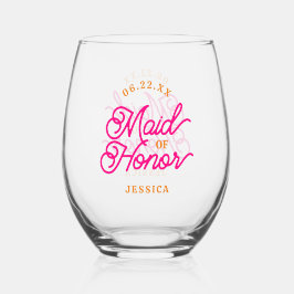 Rosa Orange Moderne Minimalistische Trauzeugin Weinglas Ohne Stiel