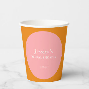 Rosa-orange moderne Retro-Brautabschiedsparty Pappbecher