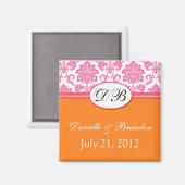 Rosa Orange Monogram Damask Hochzeitsmagnet Magnet (Vorderseite/Rückseite)