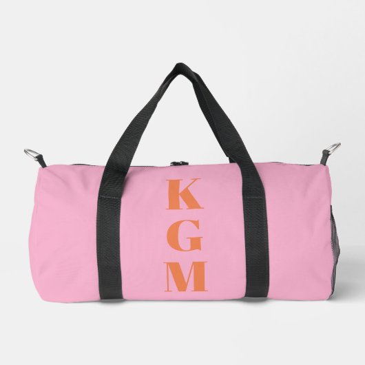 Rosa orange Monogramm drei Anfangsbuchstaben perso Duffle Bag (Vorderseite)