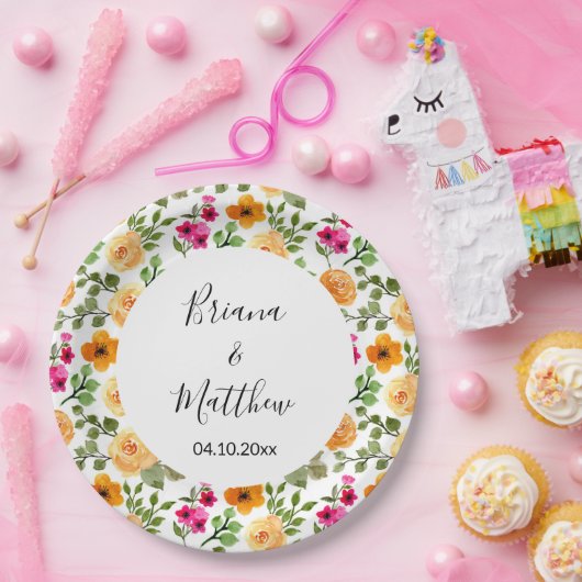 Rosa Orange Niedlich Sommer Flora Pappteller (Party)