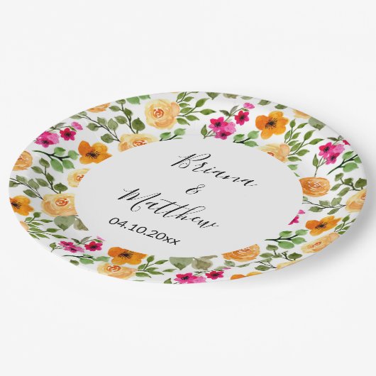 Rosa Orange Niedlich Sommer Flora Pappteller (Schrägansicht)