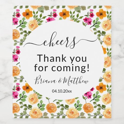 Rosa Orange Niedlich Sommer Flora Weinetikett (Einzelnes Label)