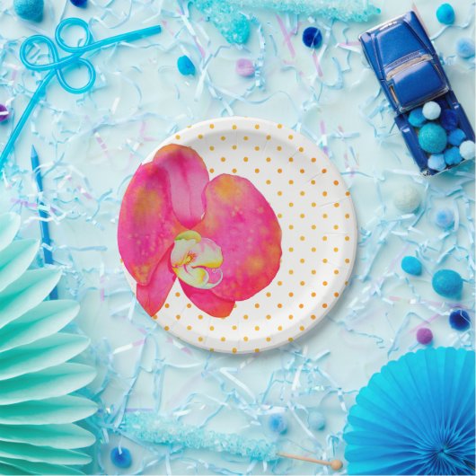 Rosa Orange Orchid Aquarellmalerei Pappteller (Party)