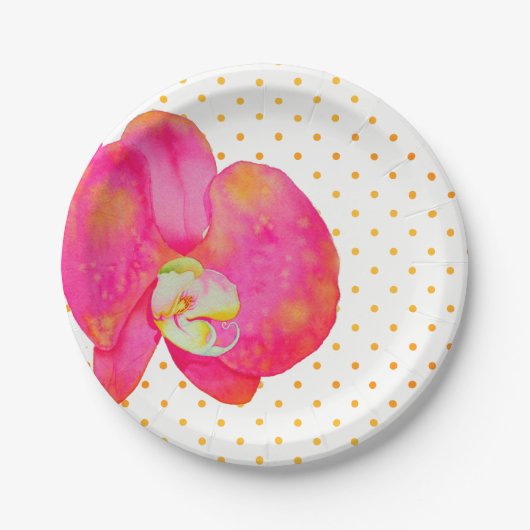 Rosa Orange Orchid Aquarellmalerei Pappteller (Vorderseite)