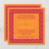 Rosa Orange Paisley Floral Wedding Einladung (Vorne/Hinten)