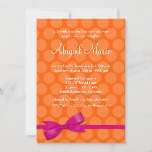 Rosa Orange Polka Dot Bow Bat Mitzvah Einladungen