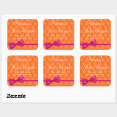Rosa Orange Polka Dot Printed Bow Bat Mitzvah Quadratischer Aufkleber (Blatt)
