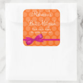 Rosa Orange Polka Dot Printed Bow Bat Mitzvah Quadratischer Aufkleber (Tasche)