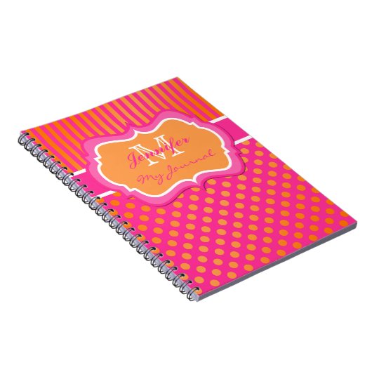 Rosa Orange Polka Dot Striped Journal Notebook Notizblock (Rechte Seite)