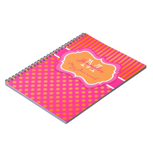 Rosa Orange Polka Dot Striped Journal Notebook Notizblock (Linke Seite)