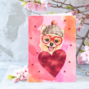 Rosa Orange Pomeranian Valentinstag Geschenk Hund Karte