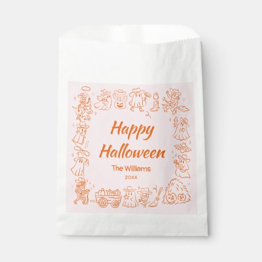 Rosa Orange Quirky Hand Drawn Doodles Halloween Geschenktütchen (Vorderseite)