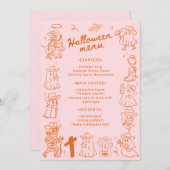 Rosa Orange Quirky Hand Drawn Doodles Halloween Menükarte (Vorne/Hinten)
