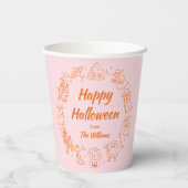 Rosa Orange Quirky Hand Drawn Doodles Halloween Pappbecher (Rückseite)