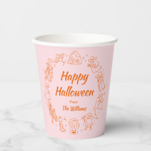 Rosa Orange Quirky Hand Drawn Doodles Halloween Pappbecher
