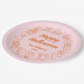 Rosa Orange Quirky Hand Drawn Happy Halloween Pappteller (Schrägansicht)