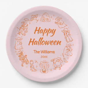 Rosa Orange Quirky Hand Drawn Happy Halloween Pappteller