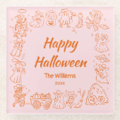 Rosa Orange Quirky Hand Drawn Scribles Halloween Glasuntersetzer (Vorderseite)