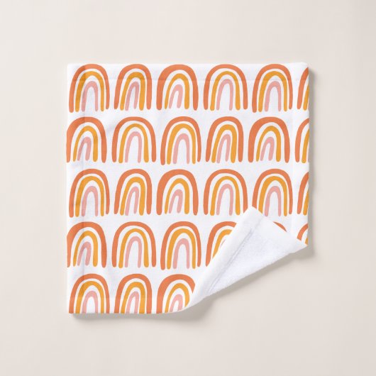 Rosa Orange Regenbogenmuster Badhandtuch Set (Waschlappen)
