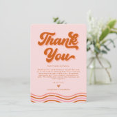 Rosa Orange Retro70er Wedding Dankeschön Karte (Stehend Vorderseite)