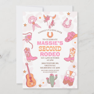 Rosa Orange Retro 2. Rodeo Geburtstag  Einladung