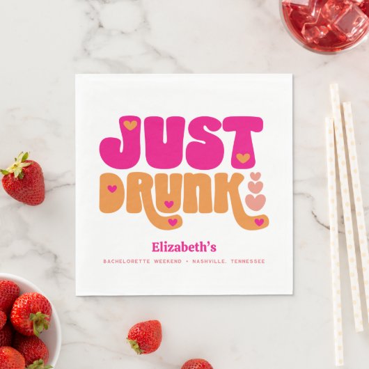 Rosa Orange Retro Betrunken in Liebe Junggeselinne Serviette (Beispiel)