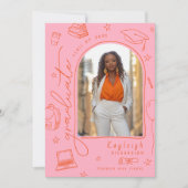 Rosa Orange Retro Foto Abschluss Ankündigung (Vorderseite)