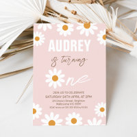 Rosa Orange Retro Girls Daisy 1. Geburtstag