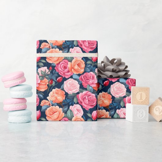 Rosa Orange Rose Muster Chiffon Geschenkpapier (Babyparty)