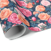 Rosa Orange Rose Muster Chiffon Geschenkpapier (Rolleneckpunkt)