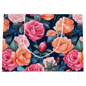 Rosa Orange Rose Muster Chiffon Große Geschenktüte (Vorderseite)