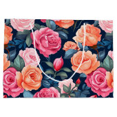 Rosa Orange Rose Muster Chiffon Große Geschenktüte (Rückseite)