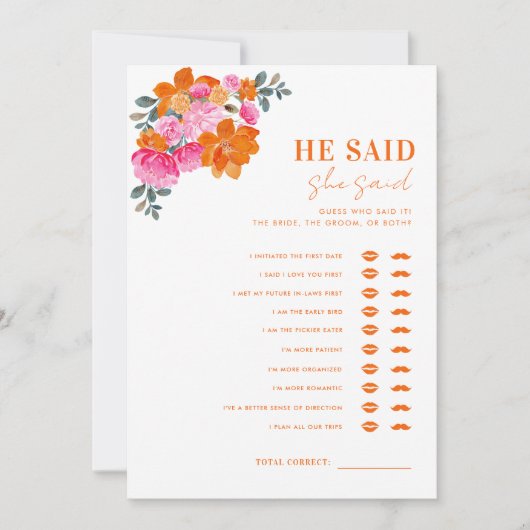 Rosa Orange sagte, sie sagte Brautparty Game Einladung (Vorderseite)