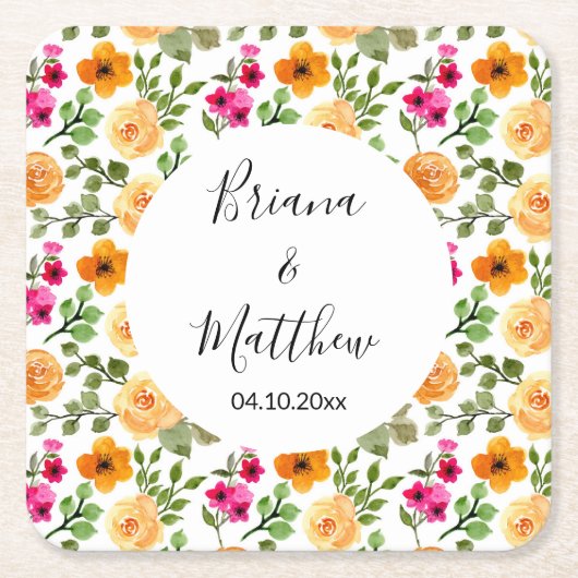 Rosa Orange Sommer Flora Rechteckiger Pappuntersetzer (Vorderseite)