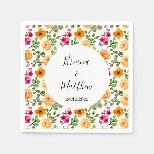 Rosa Orange Sommer Flora Serviette (Vorderseite)