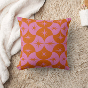 Rosa orange Starbursts auf Mid Century Scallop Kissen