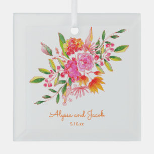 Rosa orange süße Wasserfarben Blumen Hochzeit Ornament Aus Glas