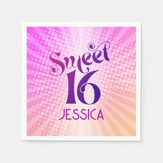 Rosa Orange Sweet 16 Gradient Boho Retro Groovy Serviette (Vorderseite)