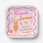 Rosa Orange Tequila Sunrise Junggeselinnen-Abschie Pappteller (Vorderseite)