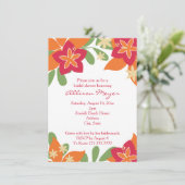Rosa orange tropisches Hibiskus-Blumen-Brautparty Einladung (Stehend Vorderseite)