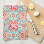 Rosa Orange Türkis Retro Chic Mosaik Muster Geschirrtuch (Viertel Falte)