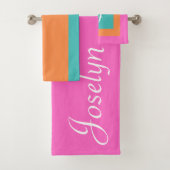 Rosa Orange und blaue Farbblöcke Mit Monogramm Nam Badhandtuch Set (Insitu)
