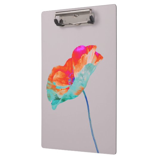 Rosa Orange und blaue Mohnblüte Blume Blumendesign Klemmbrett (Links)