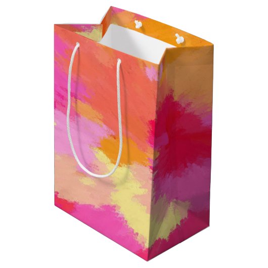Rosa, orange und gelbe Farbe Mittlere Geschenktüte (Rückseite Schrägansicht)