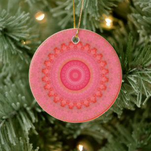 Rosa, orange und gelbe Mandala Keramik Ornament