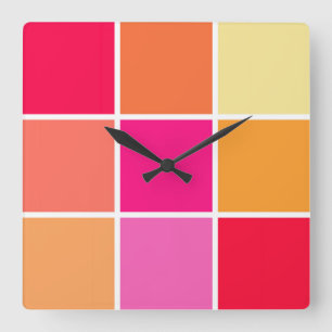 Rosa, orange und gelbe Quadrate Quadratische Wanduhr